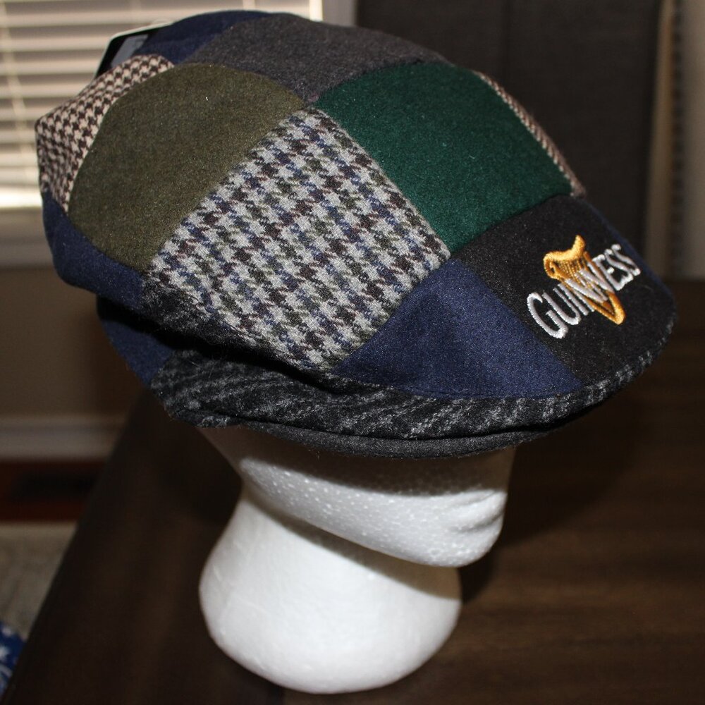 3/$55❤️vintage Guinness Plaid Patchwork Herringbone Houndstooth Newsboy Flat Cap